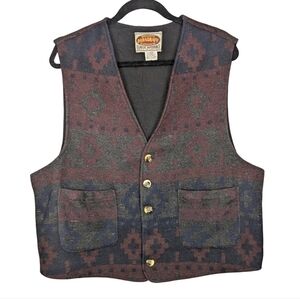 Vintage 90s Southwestern Aztec Wool Blend Vest Button Front Size L